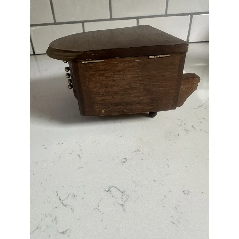 Vintage 1975 Enesco Baby Grand Piano Wooden Coaster Set 6 Cork Coasters
